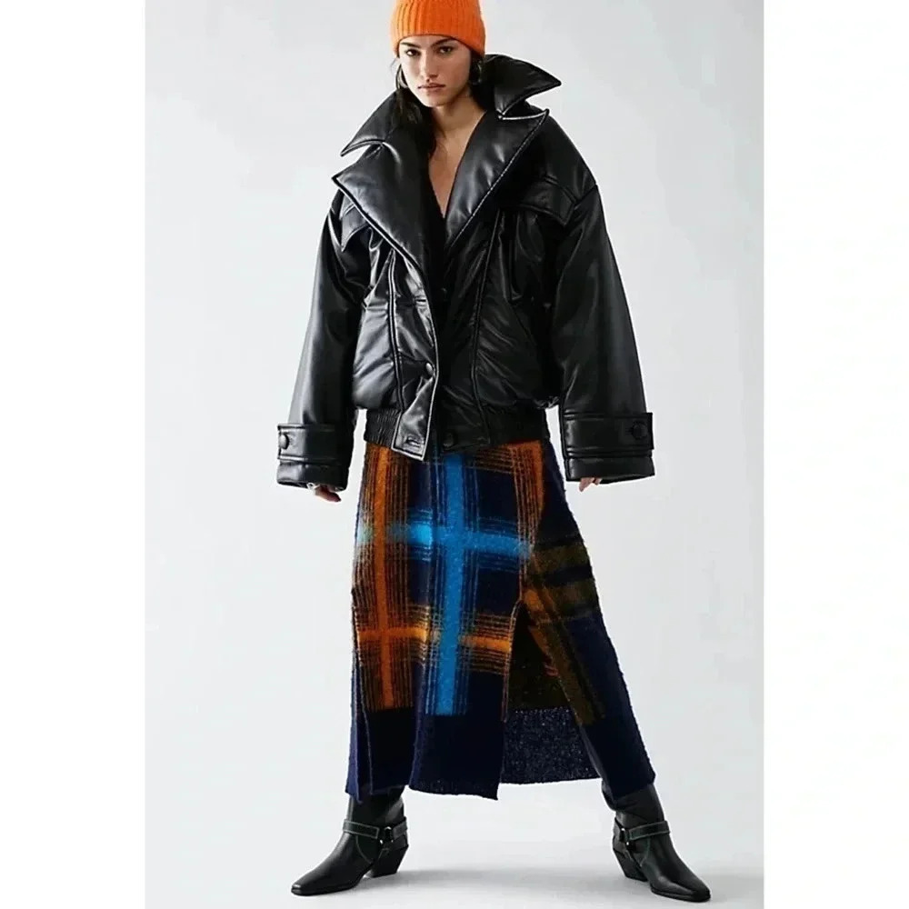 NWT Free People Ronny Kobo Camile Jacket Black Oversized Bomber Faux Leather - Picture 16 of 17